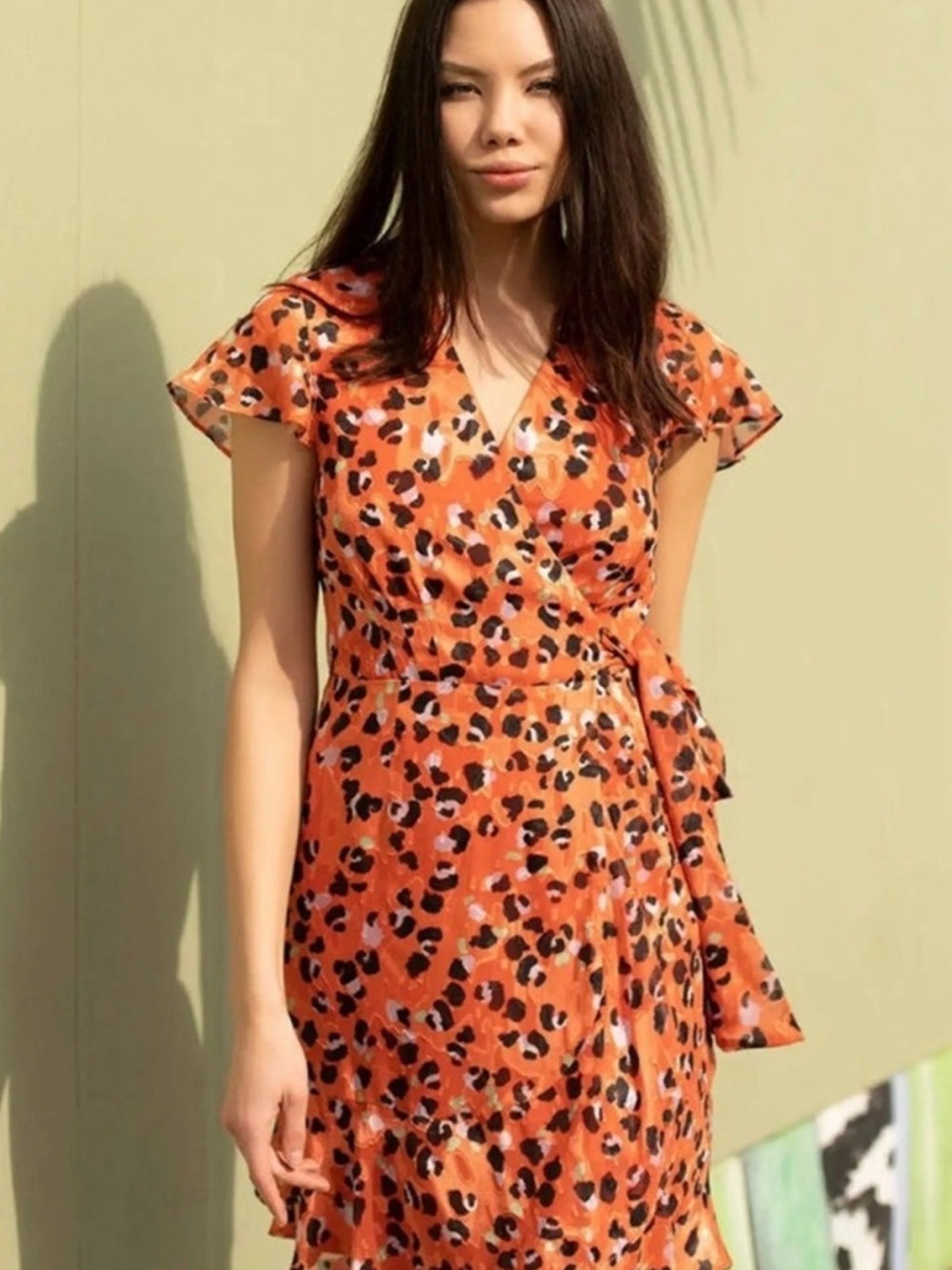 ModCloth Orange Leopard-Print Wrap Midi Dress